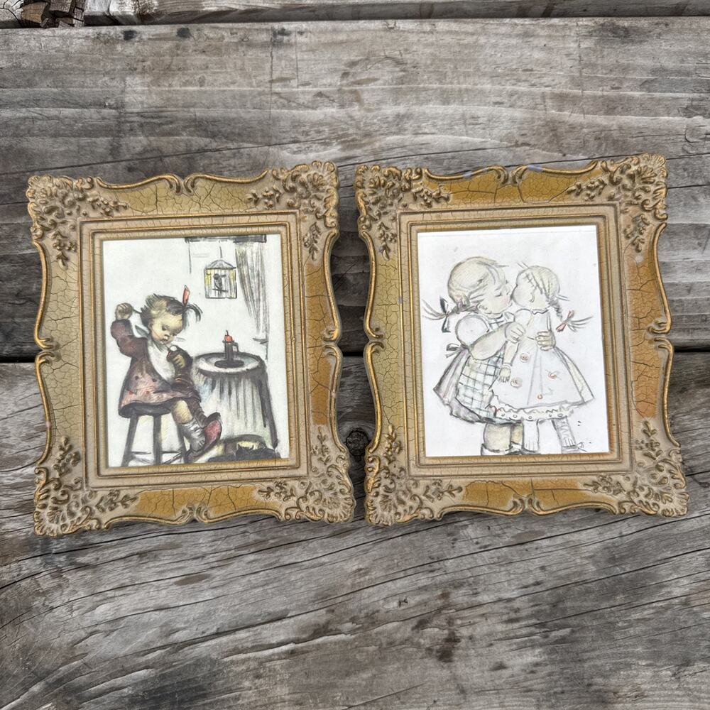 Set of 2 Vintage Hummel Framed Pictures Prints Made In Germany